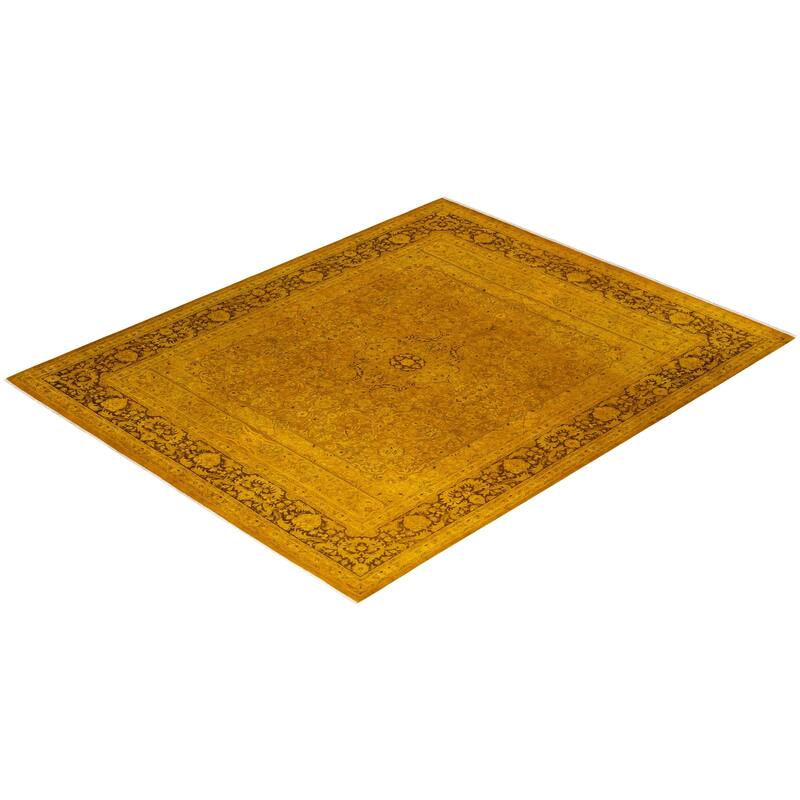 Overton Hand Knotted Wool Vintage Inspired Modern Contemporary Overdyed Yellow Area Rug - 8' 2" x 10' 0"