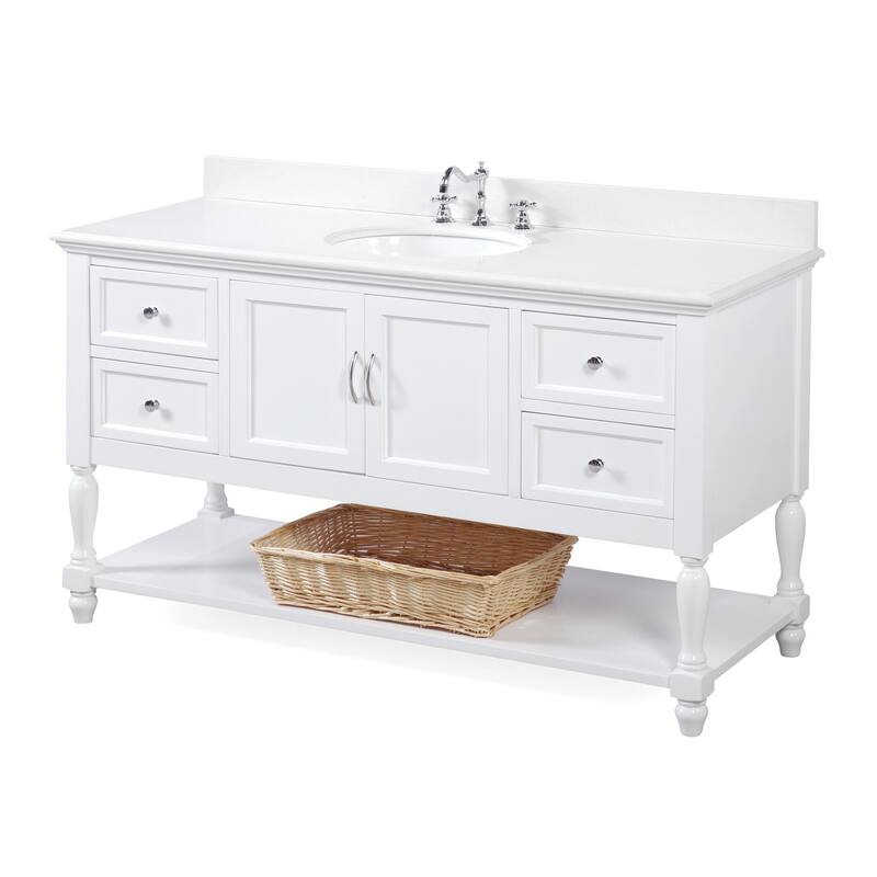 KitchenBathCollection Beverly 60" Single Bathroom Vanity with Quartz Top