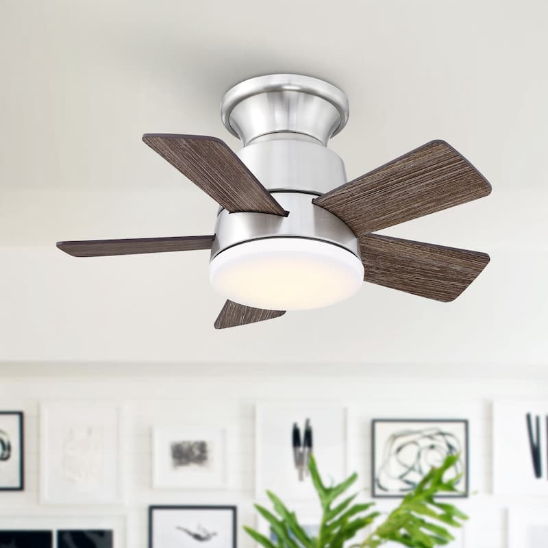 24" Brushed Nickel Wooden Small Hugger Ceiling Fan with Light