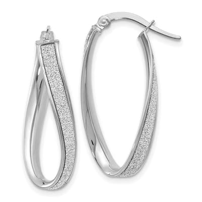 Curata 14k White Gold Polished Glitter Infused Oval Hoop Earrings