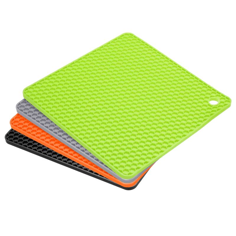 Silicone Trivet Mats Heat Resistant Pot Coasters Hot Pads 4pcs - Black/Light Grey/Green/Orange