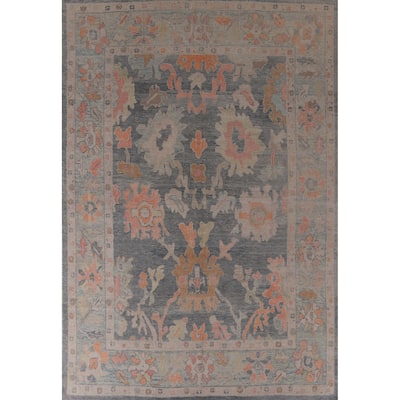 Hand Knotted Oriental 100% Wool Carpet Transitional All-Over Navy Blue & Blues Oushak Area Rug - 11' 10'' X 9' 0''
