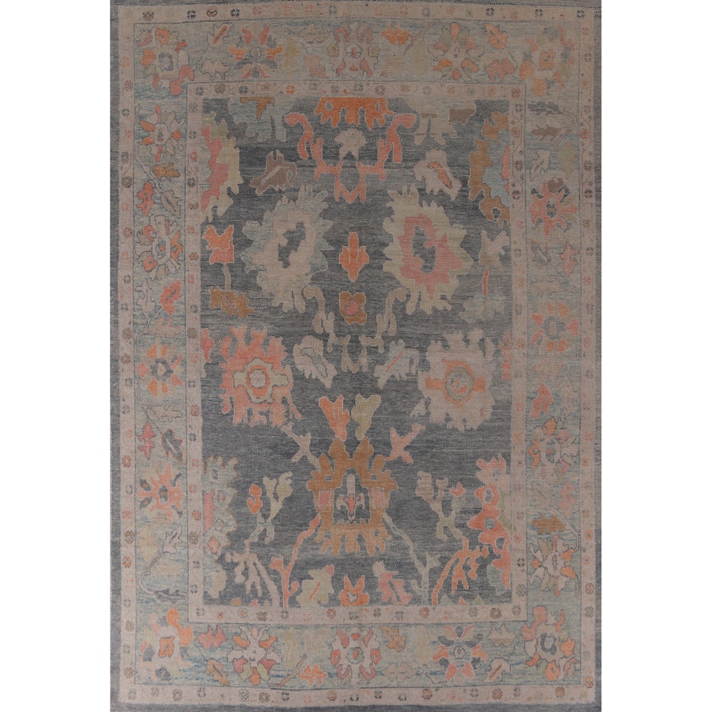 Hand Knotted Oriental 100% Wool Carpet Transitional All-Over Navy Blue & Blues Oushak Area Rug - 11' 10'' X 9' 0''
