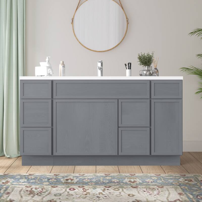 Vanity Art 60" Birch Freestanding Bathroom Vanity Cabinet without Top - Silver