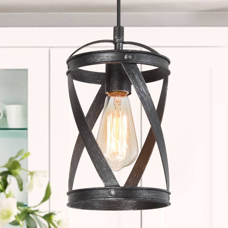 Modern Farmhouse 1-Light Cage Mini Pendant Light for Kitchen Island - D6" x H14" - 72"