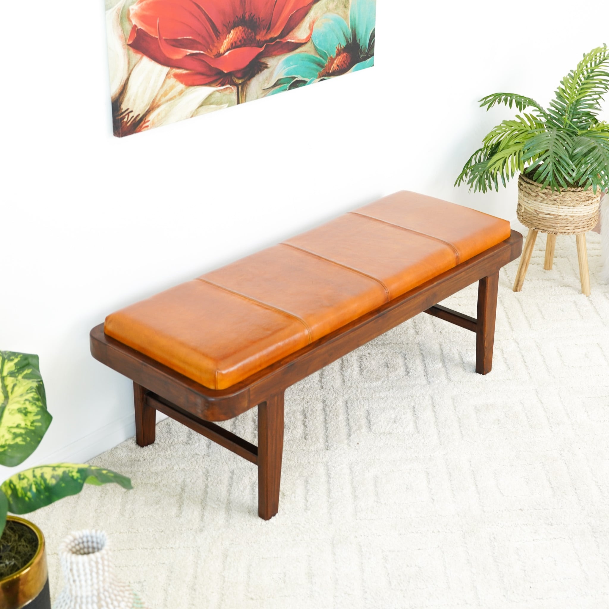 Happymod Top Genuine Leather Comfy Bench in Tan