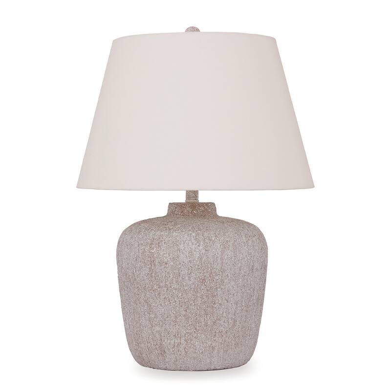 Rey Table Lamp, Empire Fabric Shade, 27 Inch Ivory Pot Metal Base
