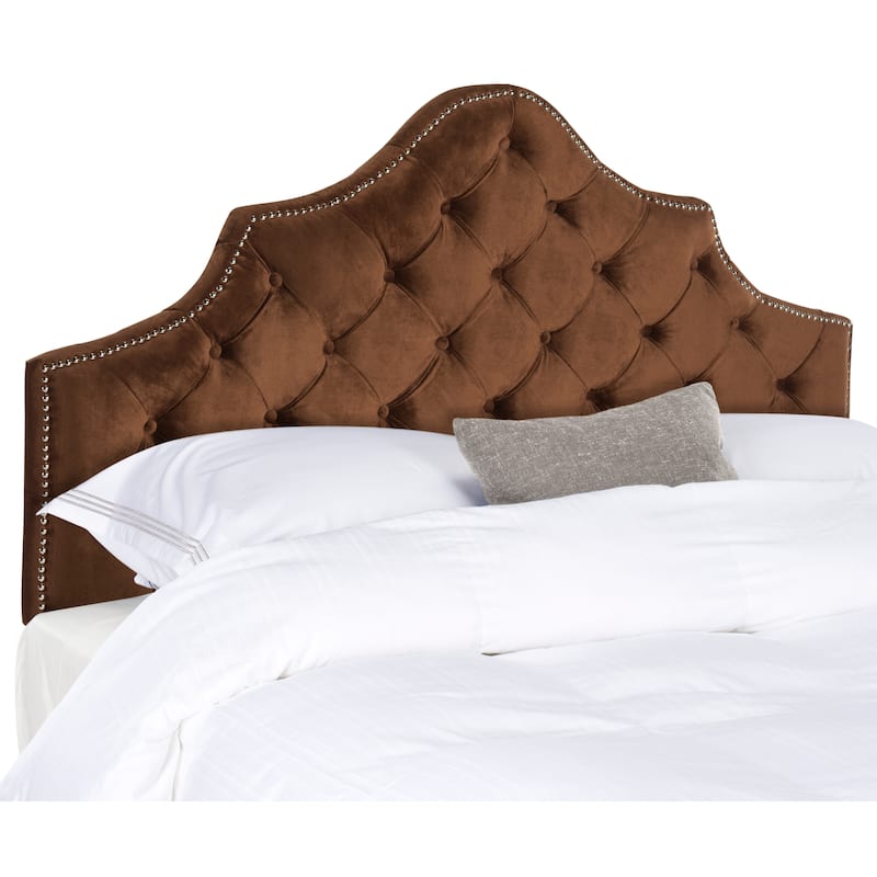SAFAVIEH Eboni Linen Upholstered Tufted Headboard - Silver Nailhead (King)
