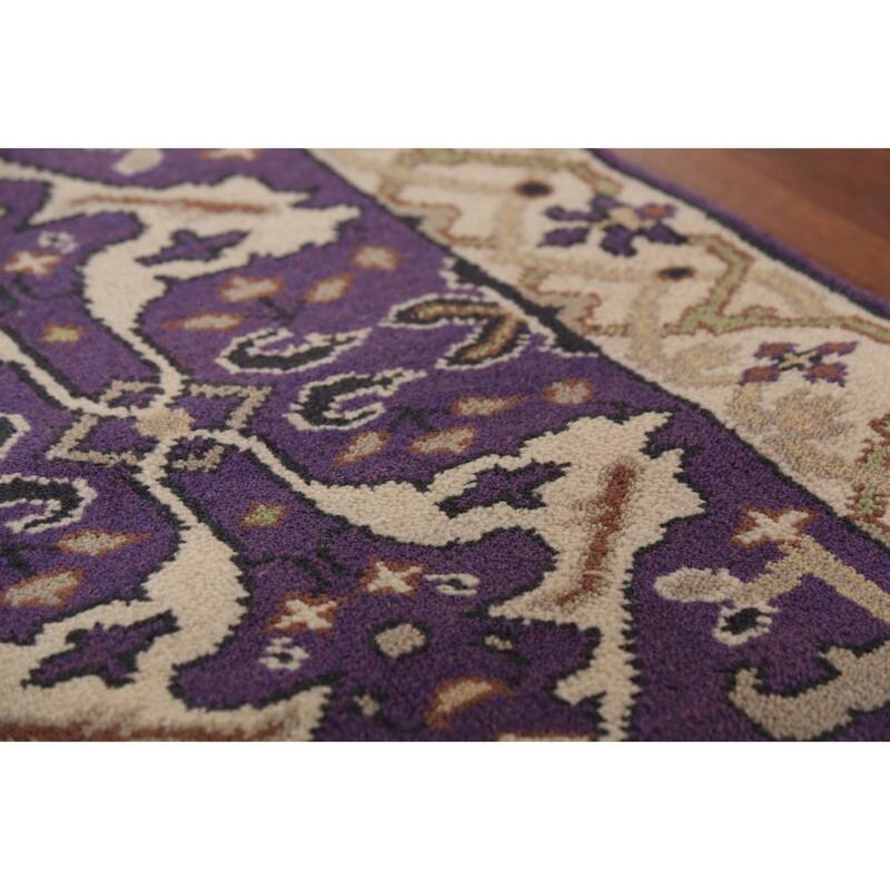 Purple Oushak Oriental Runner Rug Hand-Knotted Wool Carpet - 2'7" x 10'0"