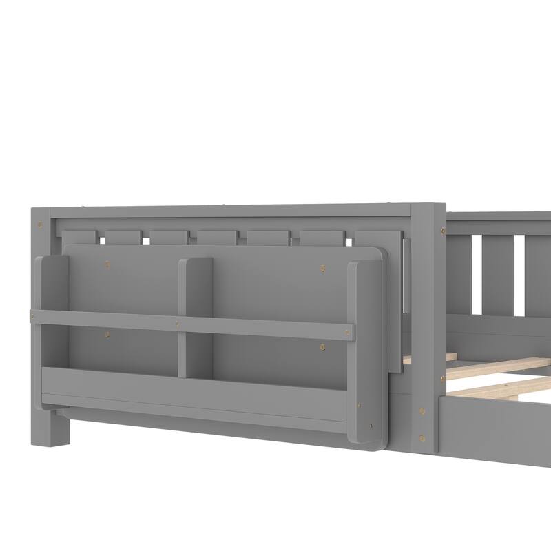 Montessori Floor Bed Low Profile Kids Bed with Rails & Bookshelf