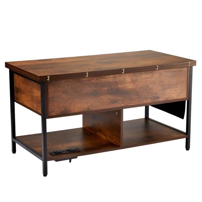 4-in-1 Coffee Table with Lift Top, Storage USB and LED for Living Room - 39.37 x 19.69 x 21.73 in