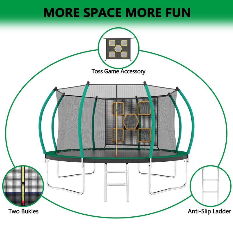 12FT Trampoline, Outdoor Trampolines for Kids and Adults, Recreational Trampoline with Enclosure Net Ladder