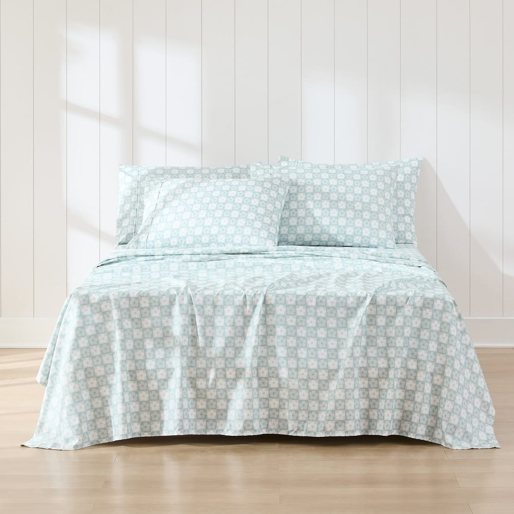 Lush Decor Daisy Checkered Aqua Sheet Set