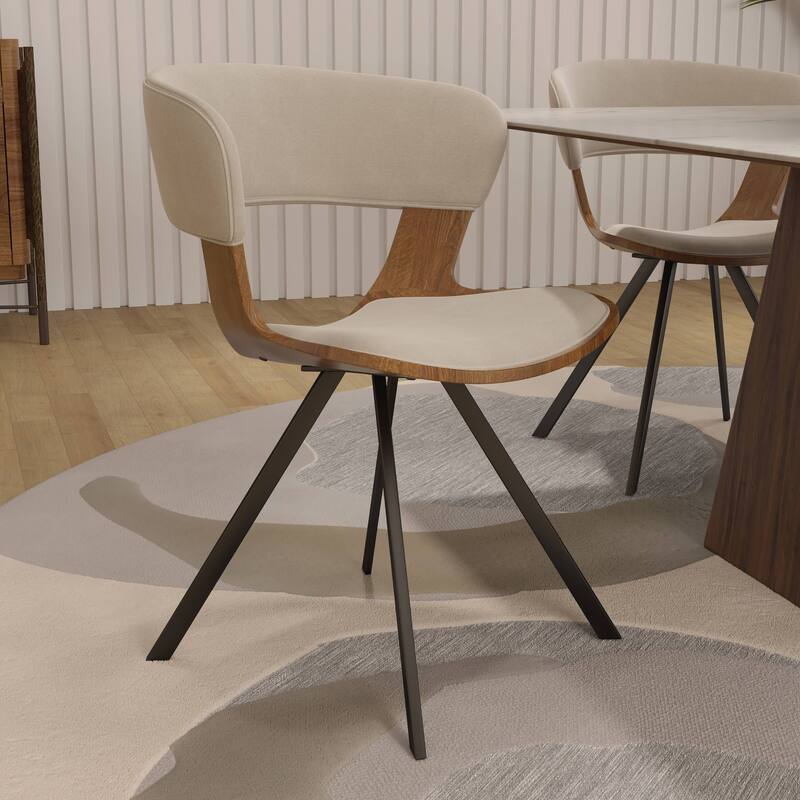 Dining Chair Upholstered in Leather or Velvet in Black Iron with Curved Open-Back Design Side Chair