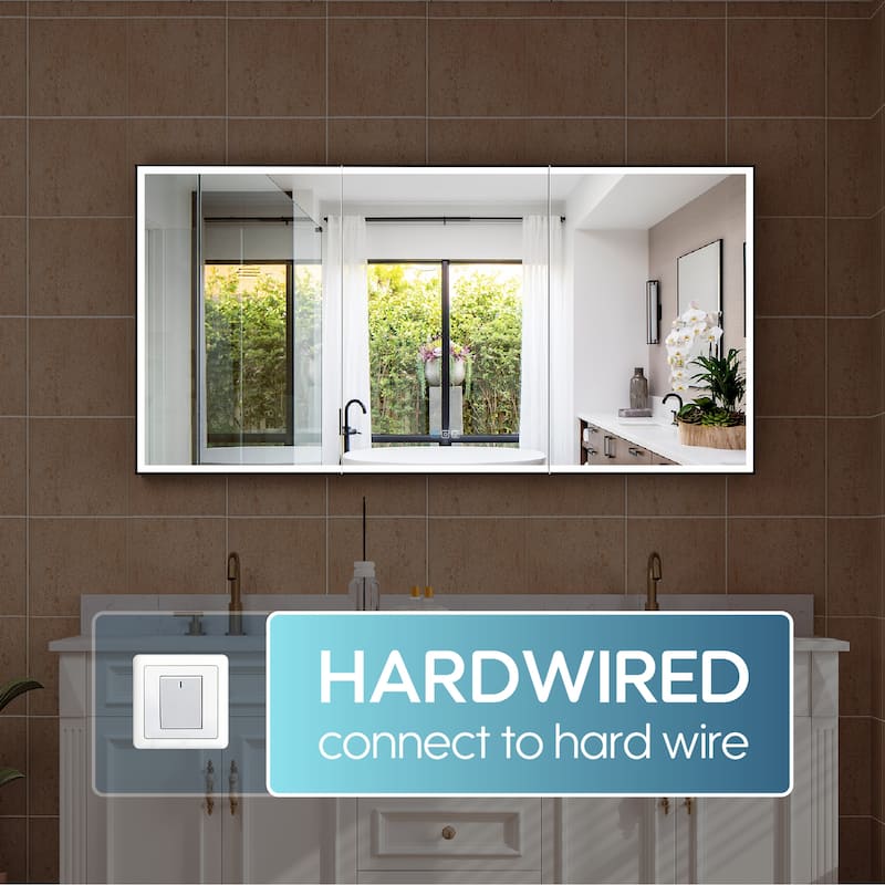 30'' H Recessed Or Surface Wall Mounted LED Mirror Cabinet With Mirror And Adjustable Shelves,Black Frame