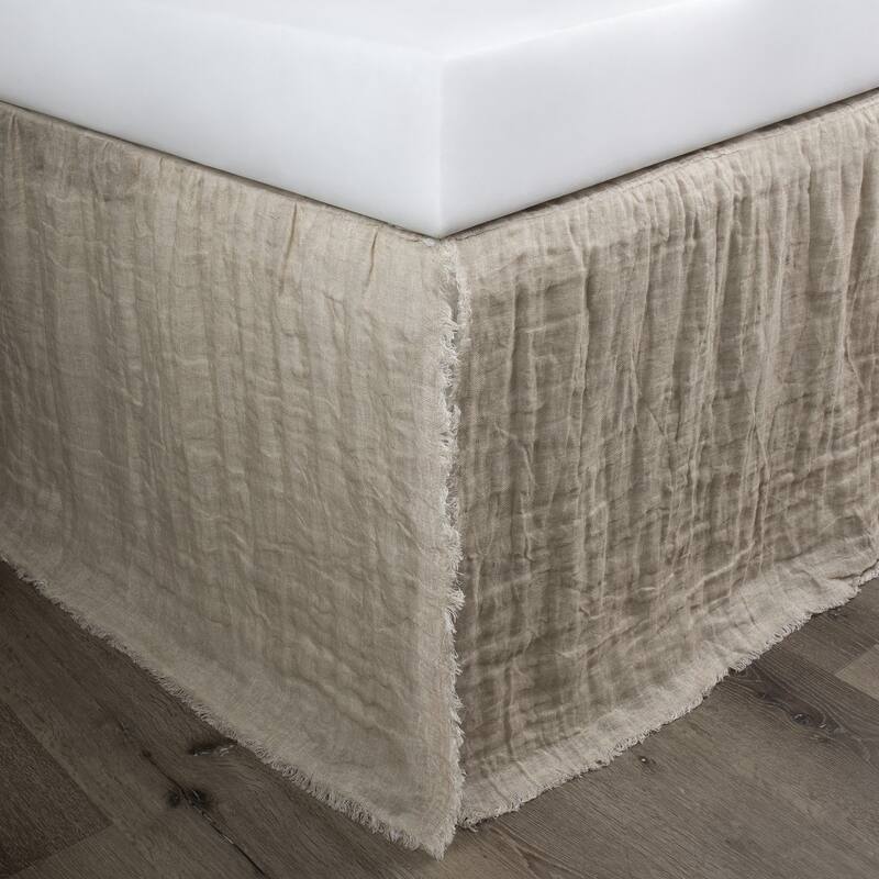 Kenton Peacock Natural Linen Reversible 3 Piece Bed Skirt