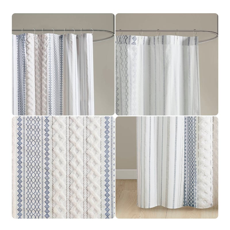 INK+IVY Imani Cotton Printed Shower Curtain with Chenille