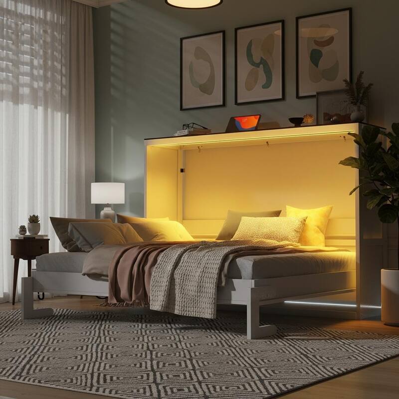 Murphy Bed with LED Light by Harper&Bright Designs