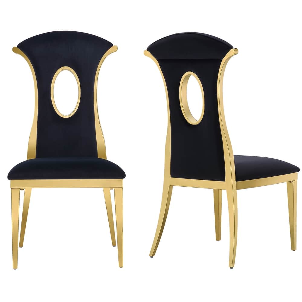 Luxury Black Velvet Dining Chairs with Polished Gold Legs