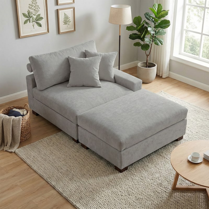 Oversized Chenille Modular Armchair And Ottoman Set Living Room Set