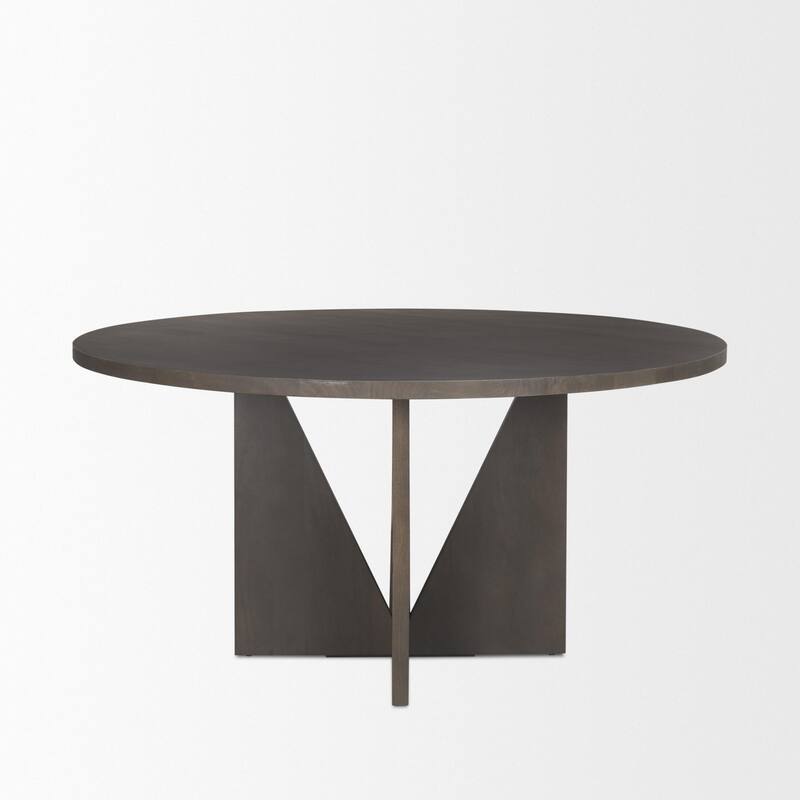 Tarro 60" Round Textured Espresso Wood w/ Geometrical Base Dining Table - 60.0L x 60.0W x 30.0H
