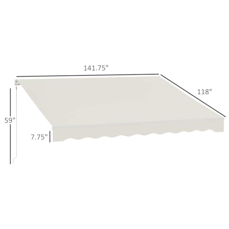 Cream White Aluminum Steel Polyester Patio Awning with Remote and Tilt - 118" L x 141.75" W