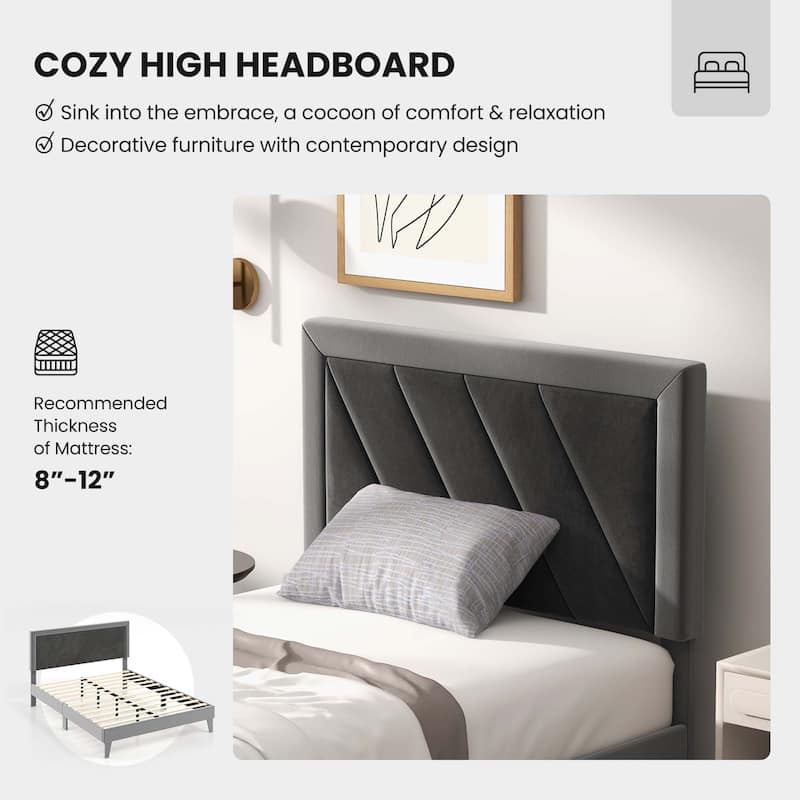 Costway Full/Queen/Twin Size Bed Frame Upholstered Platform Velvet