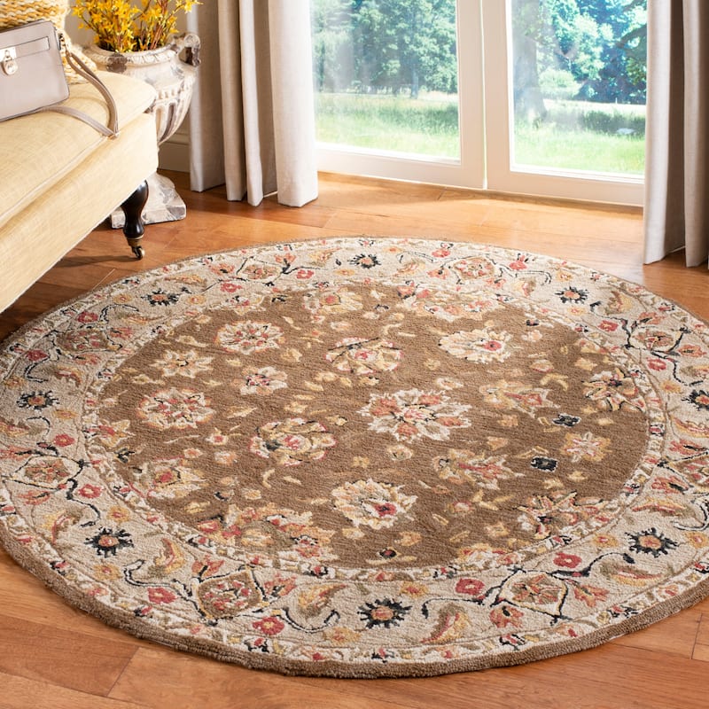 SAFAVIEH, Handmade Chelsea Maialen French Country Wool Rug - 3' Round - Brown/Ivory