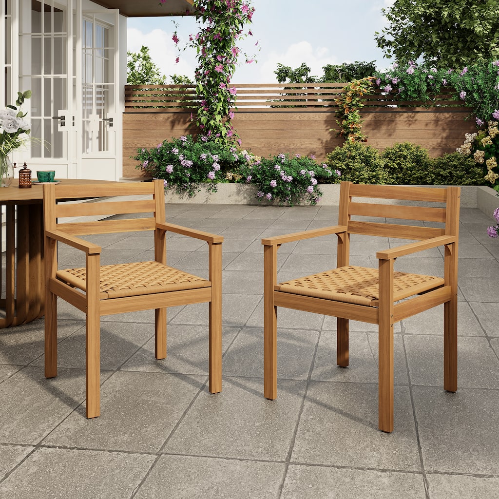 Christopher Knight Home - Rustic Outdoor Acacia Wood Dining Armchair Set (Set of 2)