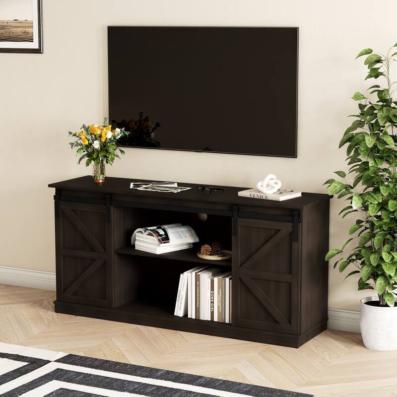 Farmhouse TV Stand for up to 60" with Sliding Barn Door
