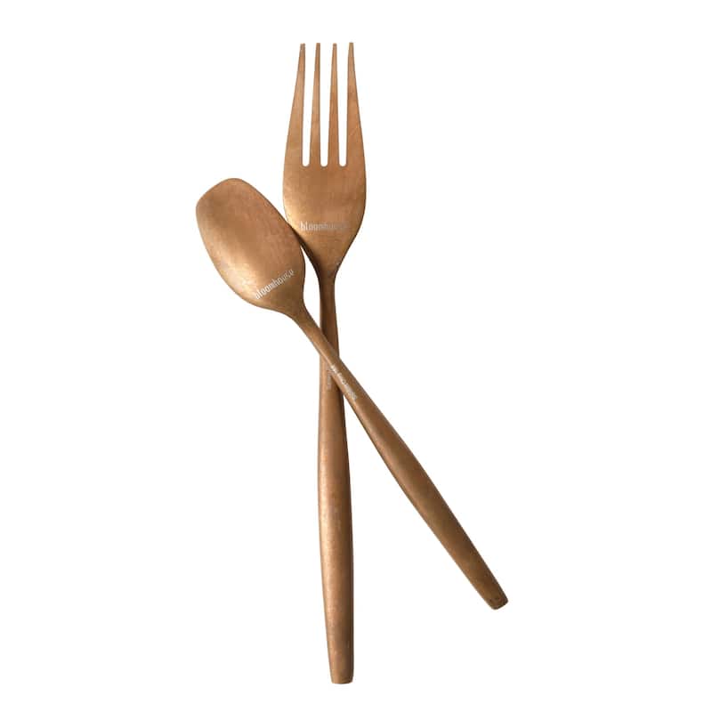 Bloomhouse 20 Piece Flatware 18/10 Stainless Steel Silverware Cutlery Utensil Set With Acacia Wood Caddy - Service for 4
