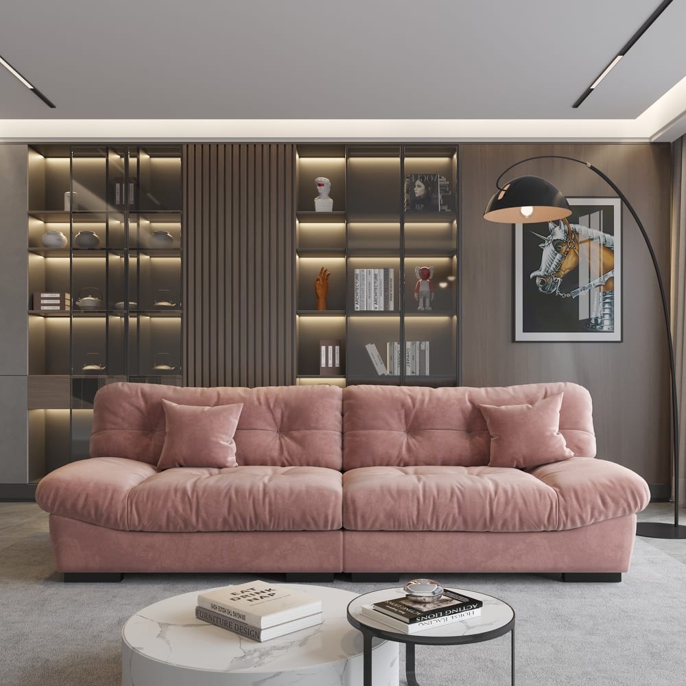 Cloud Modular Sectional Sofa,105" Scrub Velvet Minimalist Sofa Couch with 2 Pillows