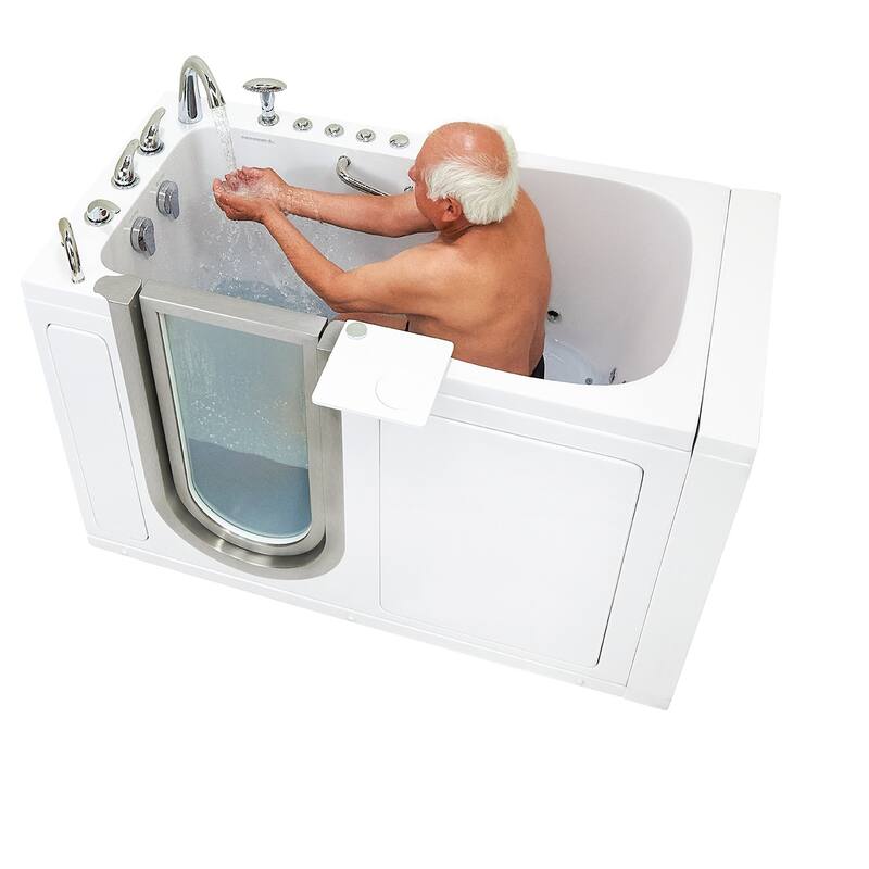 Ella Deluxe 30"x55" Acrylic Air and Hydro Massage Walk-In Bathtub, Inward Swing Door, 5 Piece Fast Fill Faucet, 2" Dual Drain