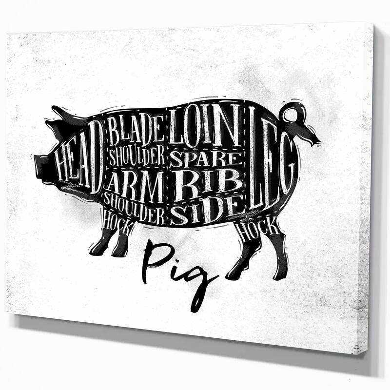 Designart "Pig pork cutting scheme" Farmhouse Animal Print on Wrapped Canvas