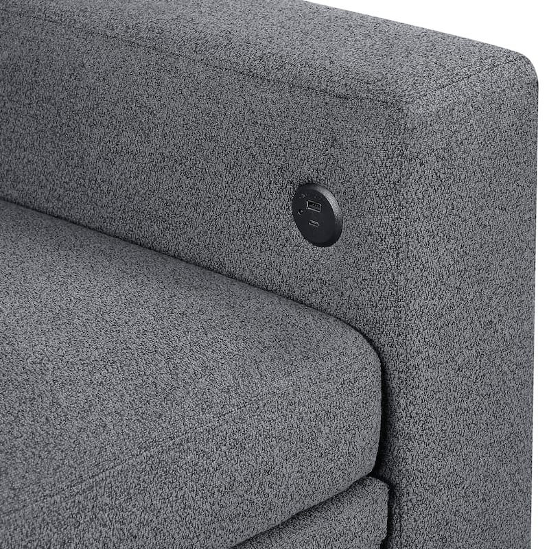 Hazel 56.5" Boucle 2-Seater Loveseat - Pull-out Bed, Shelves, USB Port