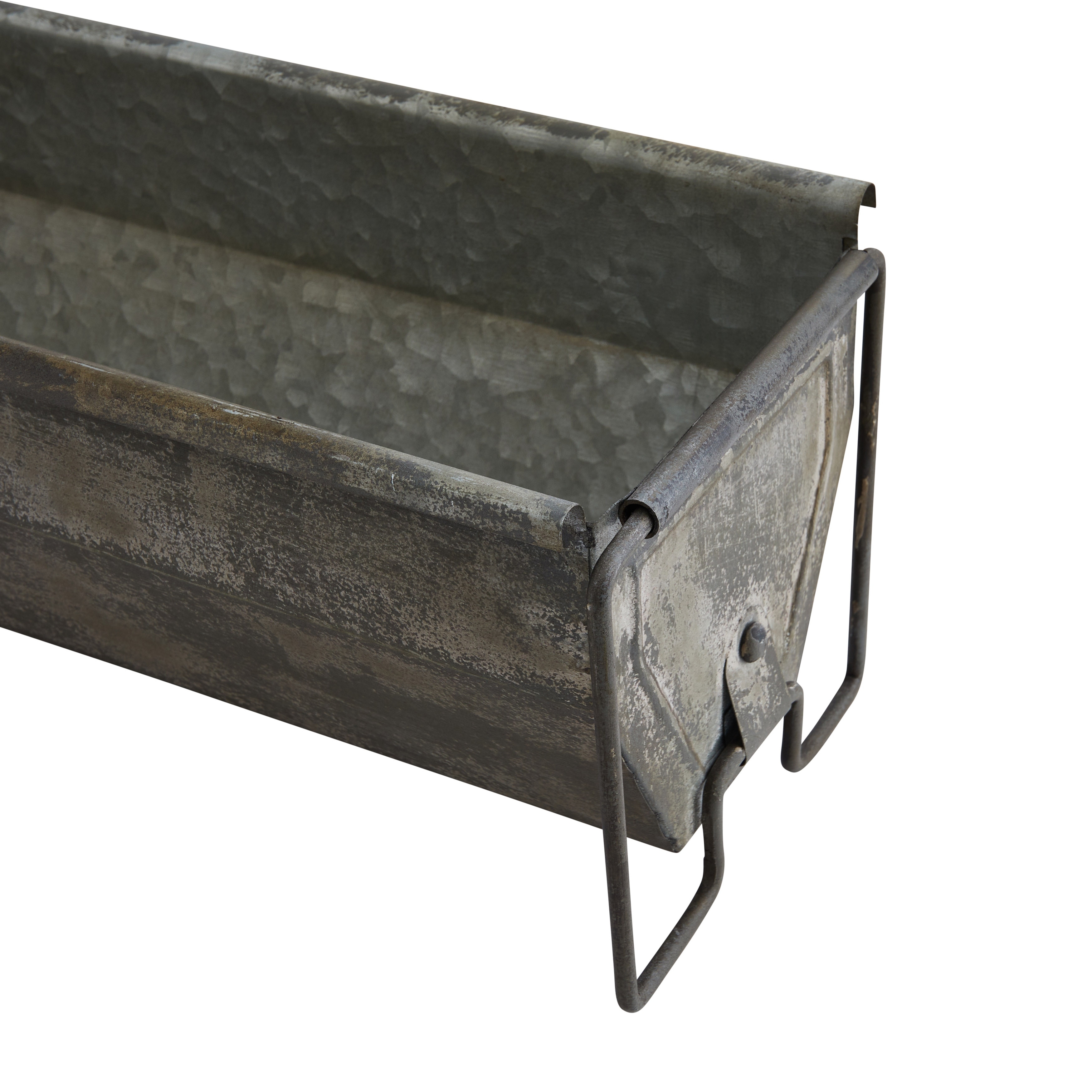 イタリア　トレー　バスケット Metal Trough Container with Distressed Zinc Finish - 19.5