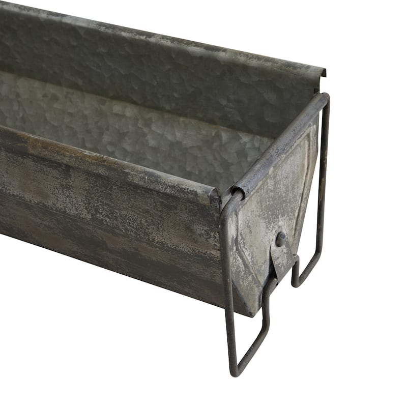 Metal Trough Container with Distressed Zinc Finish