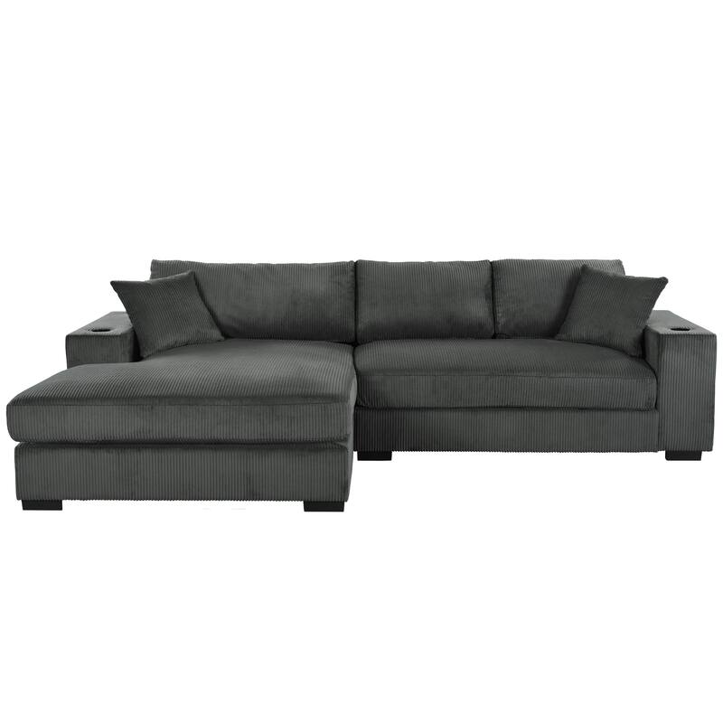 Deep Seat Sleeper Sofa Sectional Sofa Bed Built-in Cup Holders, Charging Ports