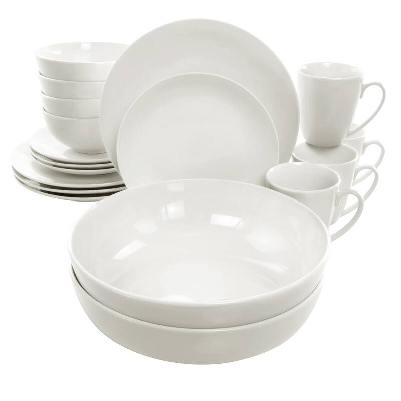 Porcelain Dinnerware 32 Piece Set with 2 Serving Bowls in Daisy - 32 Piece