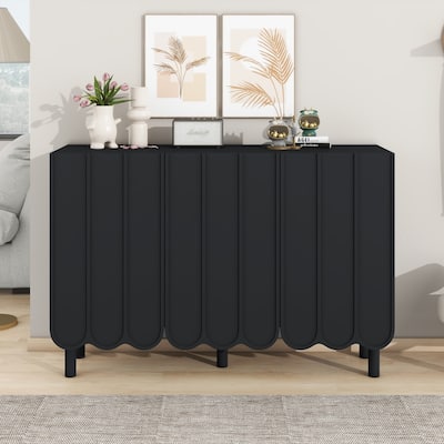 Wave Doors Shoe Cabinet with Adjustable Shelves and 5 Solid Wood Legs