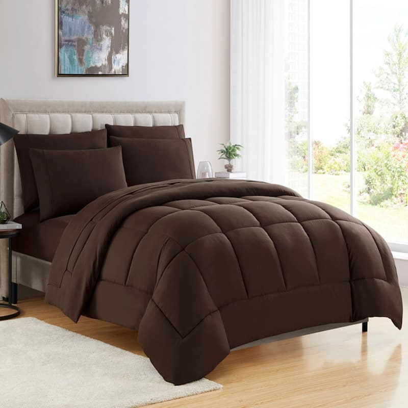 Sweet Home Collection All Season Bed in A Bag Solid Color Comforter & Sheet Set Ultra Soft Bedding - Brown - Full
