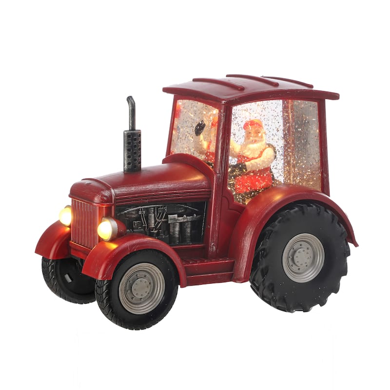 9"LED Red Santa Tractor Water Globe - 9"