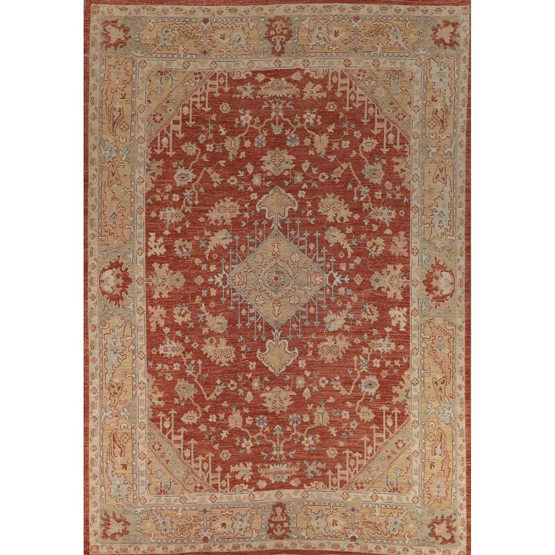 Vegetable Dye Oushak Turkish Large Rug Orange Hand-Knotted Wool Carpet - 10'8"x 13'6"