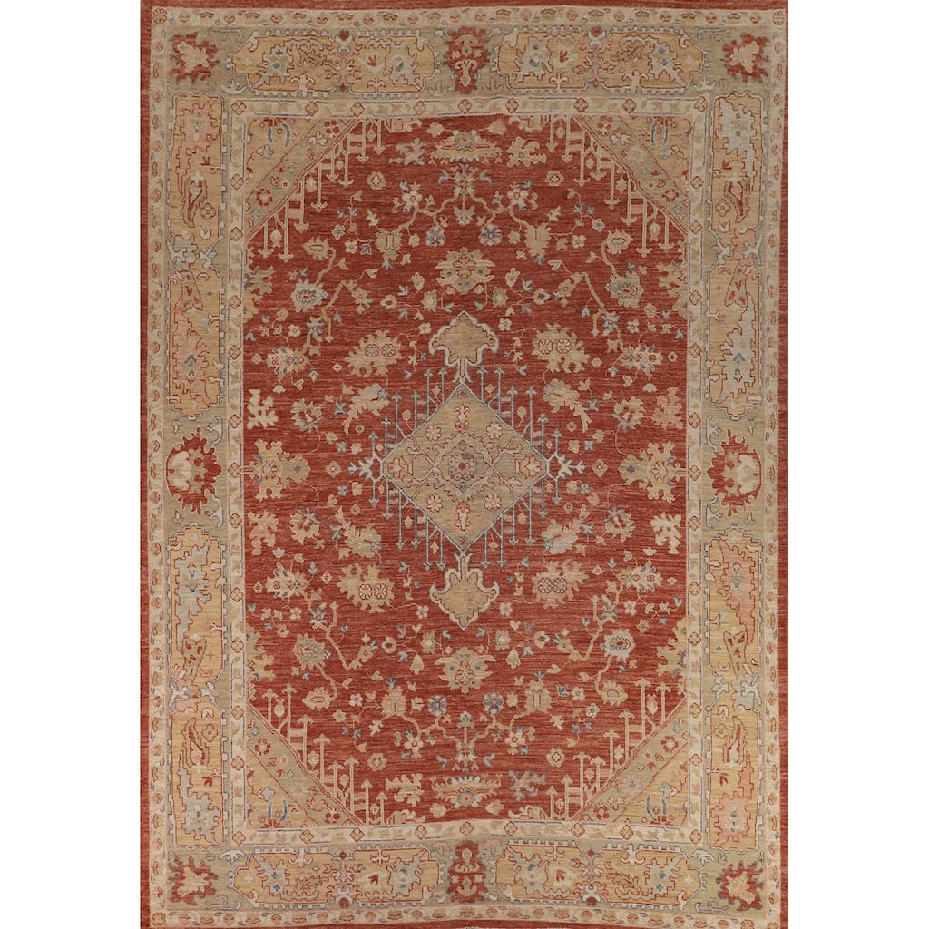 Vegetable Dye Oushak Turkish Large Rug Orange Hand-Knotted Wool Carpet - 10'8"x 13'6"