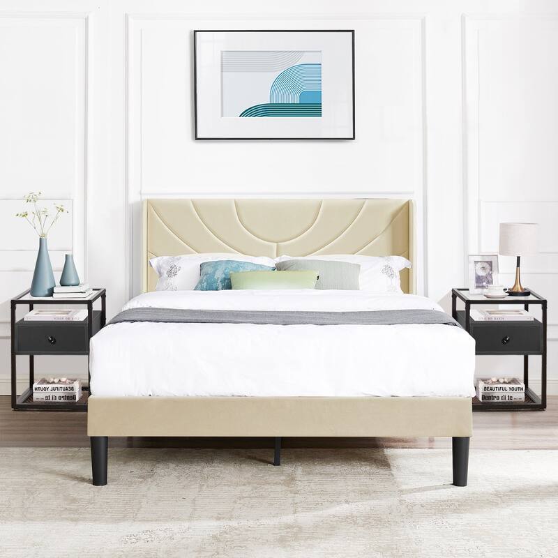 Bedroom Sets, 3-pieces Bedroom Set with Height Adjustable Upholstered Bed and Nightstands Set of 2-VECELO, 15 Style Options