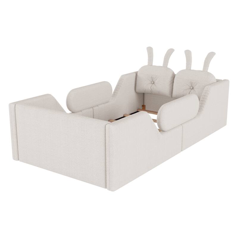 White Twin Upholstered Platform Bed with Rabbit Cushion & Removable Side Rails! (Arrives 2025/1/15)