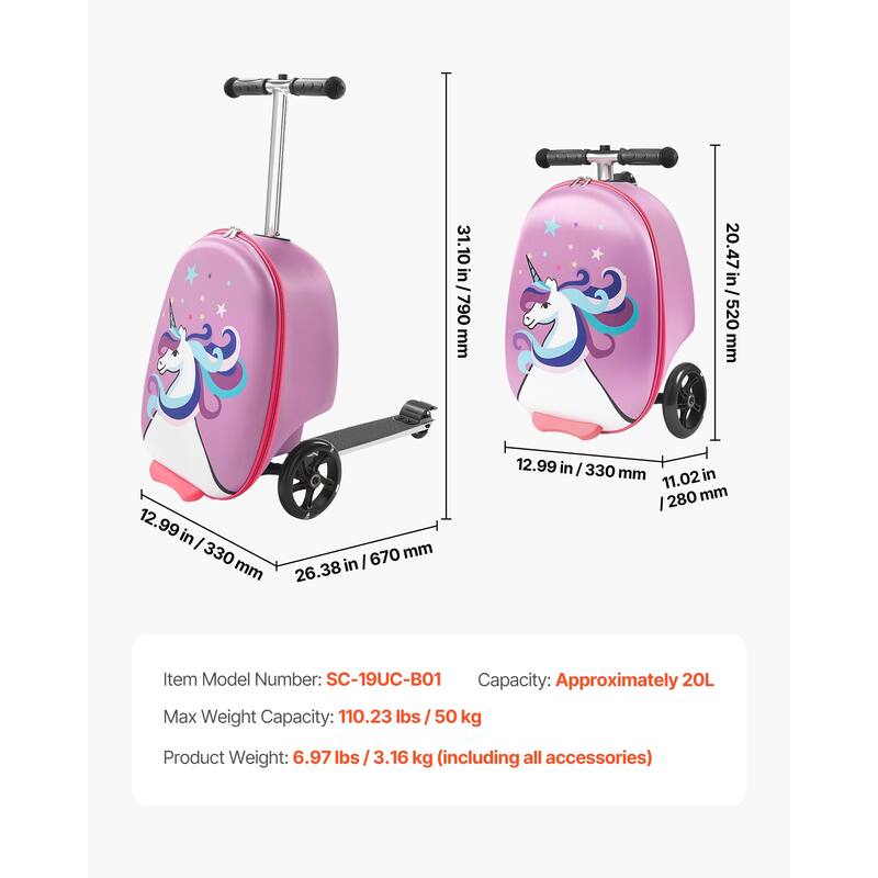 20-Inch Kids Ride-On Scooter Suitcase Luggage, Purple with Flashing Wheels