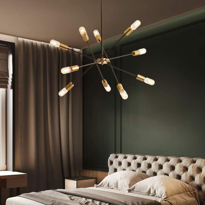 Modern Black 10-Light Branches Sputnik Chandelier For Kitchen Dining Room