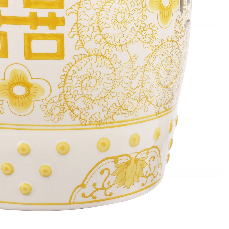 Double Happiness 18" Chinoiserie Ceramic Drum Garden Stool, Blue/White