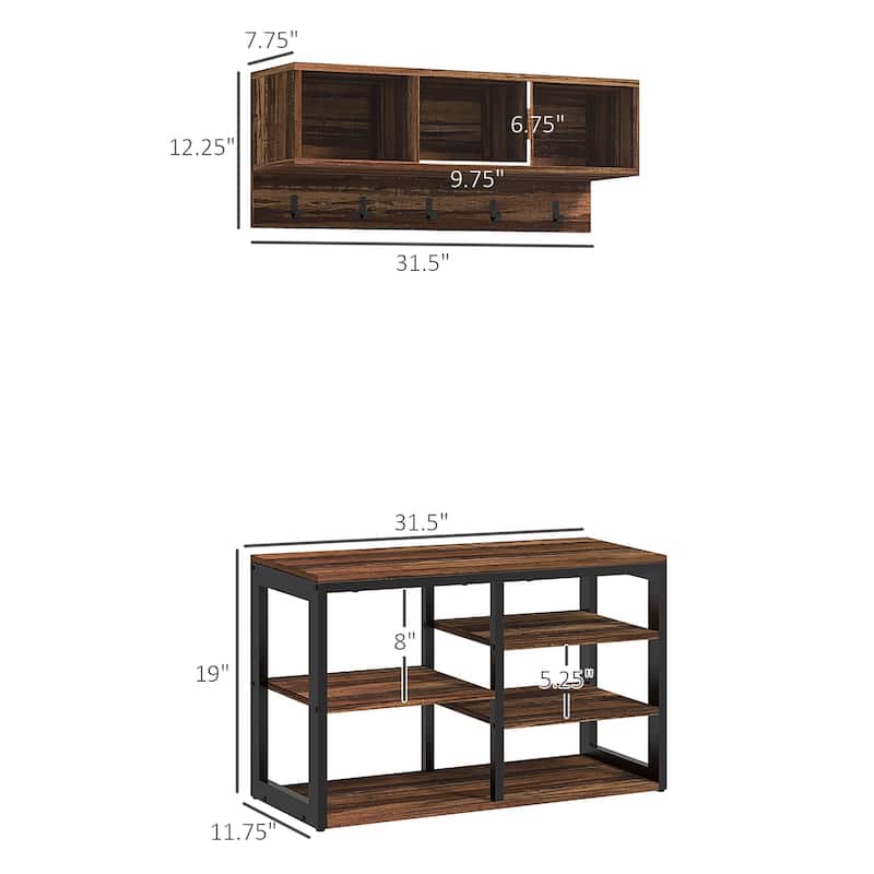 2-in-1 Coat Rack Shoe Bench Set